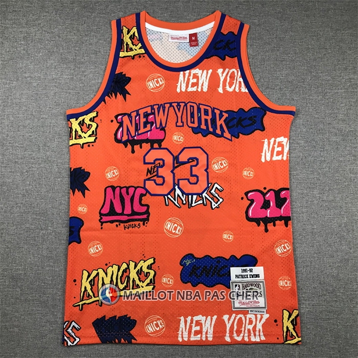 Maillot New York Knicks Patrick Ewing Slap Sticker Mitchell & Ness 1991-92 Orange